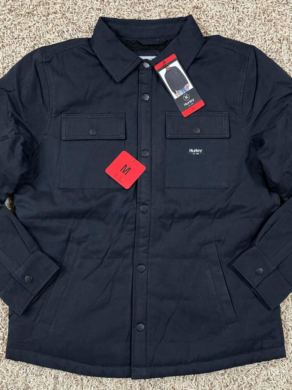 Hurley Men's Polar Fleece Shirt Jacket Black, Size Medium (New)